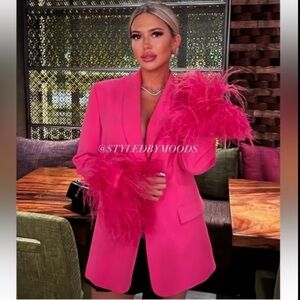 Zara Vibrant Pink Feather Cuff Blazer (Blogger Favorite)